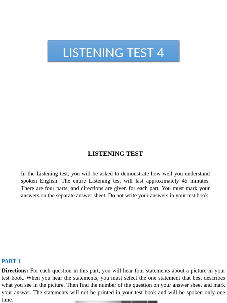 Listening Test 4: English Comprehension | PDF