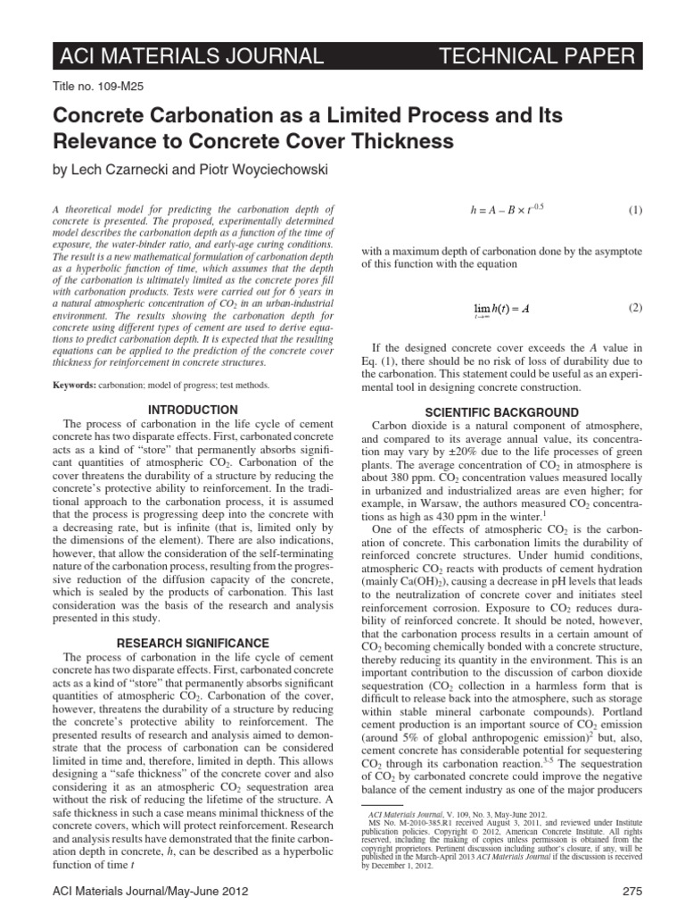 Concrete Carbonation As A Limited Process and Its Relevance To Concrete ...