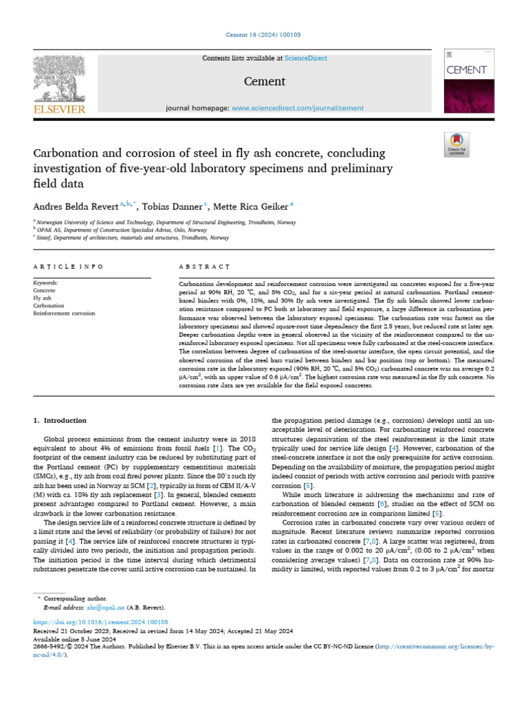 Carbonation and Corrosion in Fly Ash Concrete | PDF | Concrete | Cement