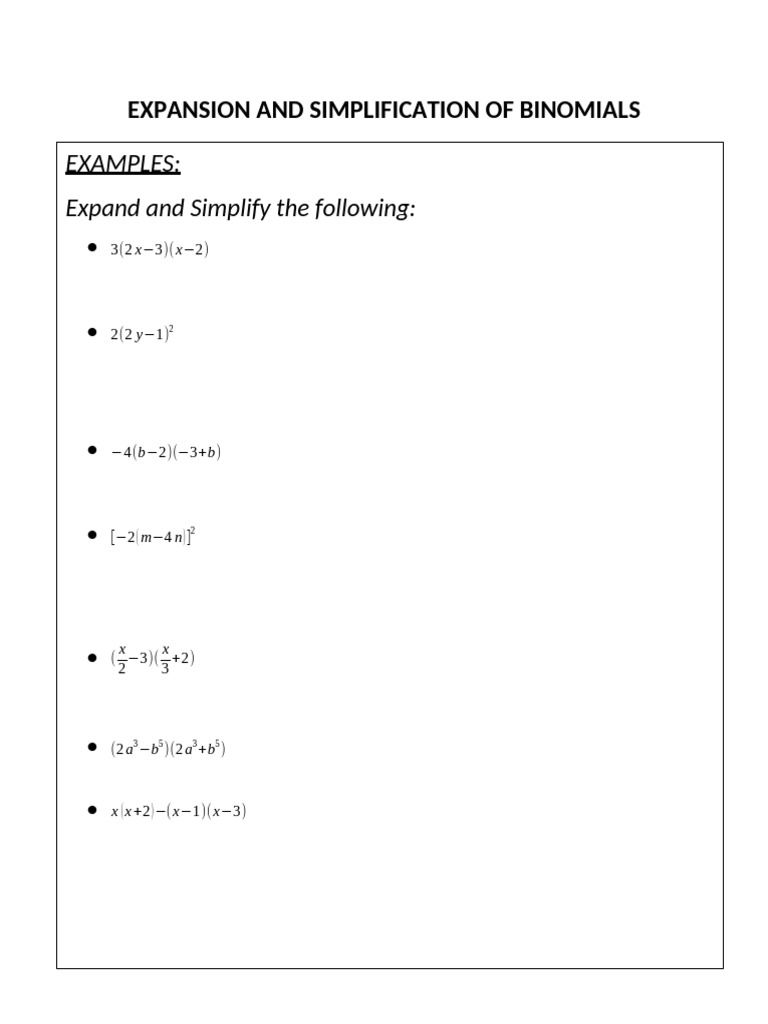 Expansion and Simplification of Binomials | PDF