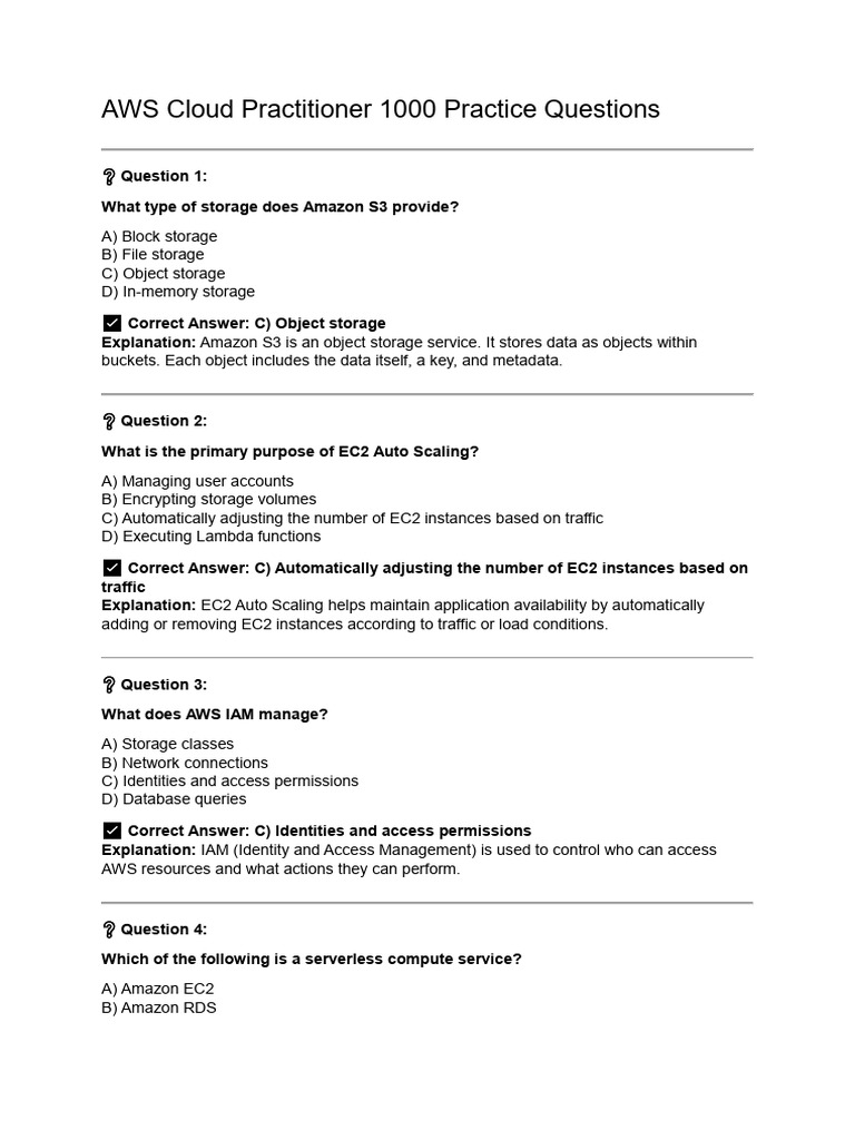 AWS Cloud Practitioner Practice Questions | PDF | Amazon Web Services ...