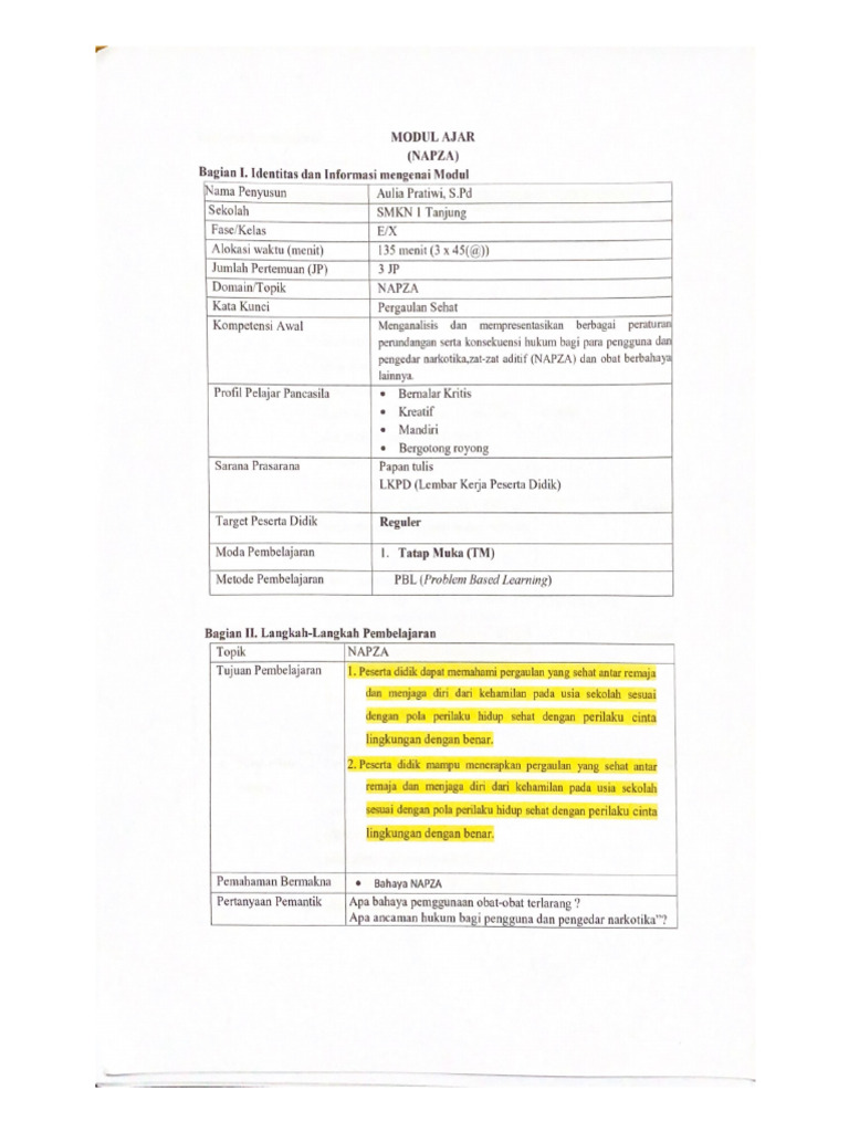Modul Ajar Pjok Aulia Pratiwi | PDF