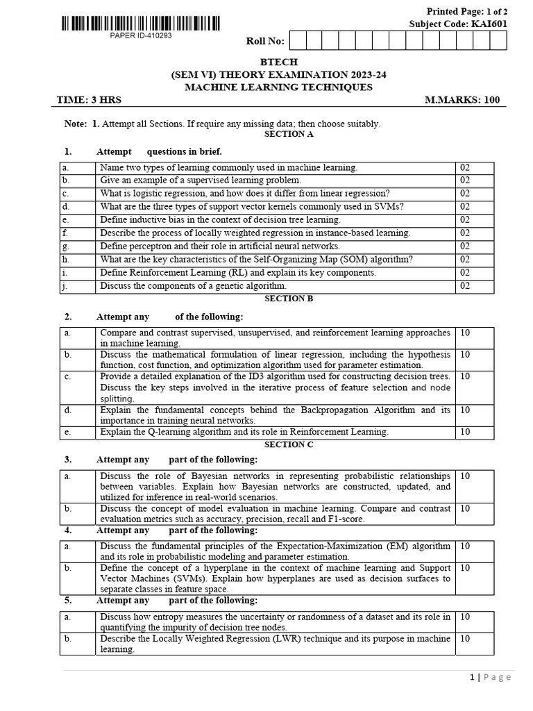 Machine Learning Techniques Exam 2024 | PDF | Machine Learning ...