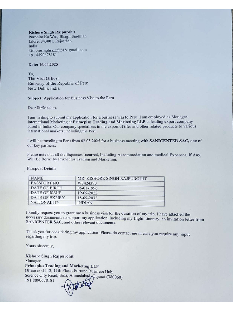 Cover Letter Peru PDF (Business) | PDF
