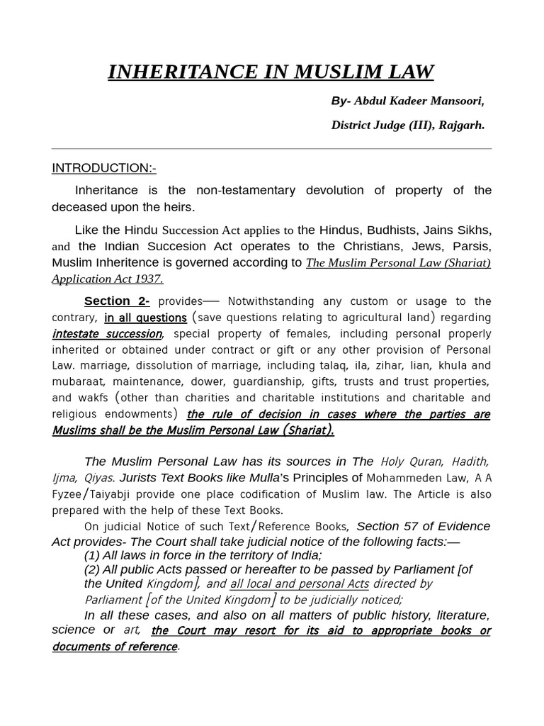 Inheritence in Muslim Law New - 250517 - 192643 | PDF | Inheritance ...