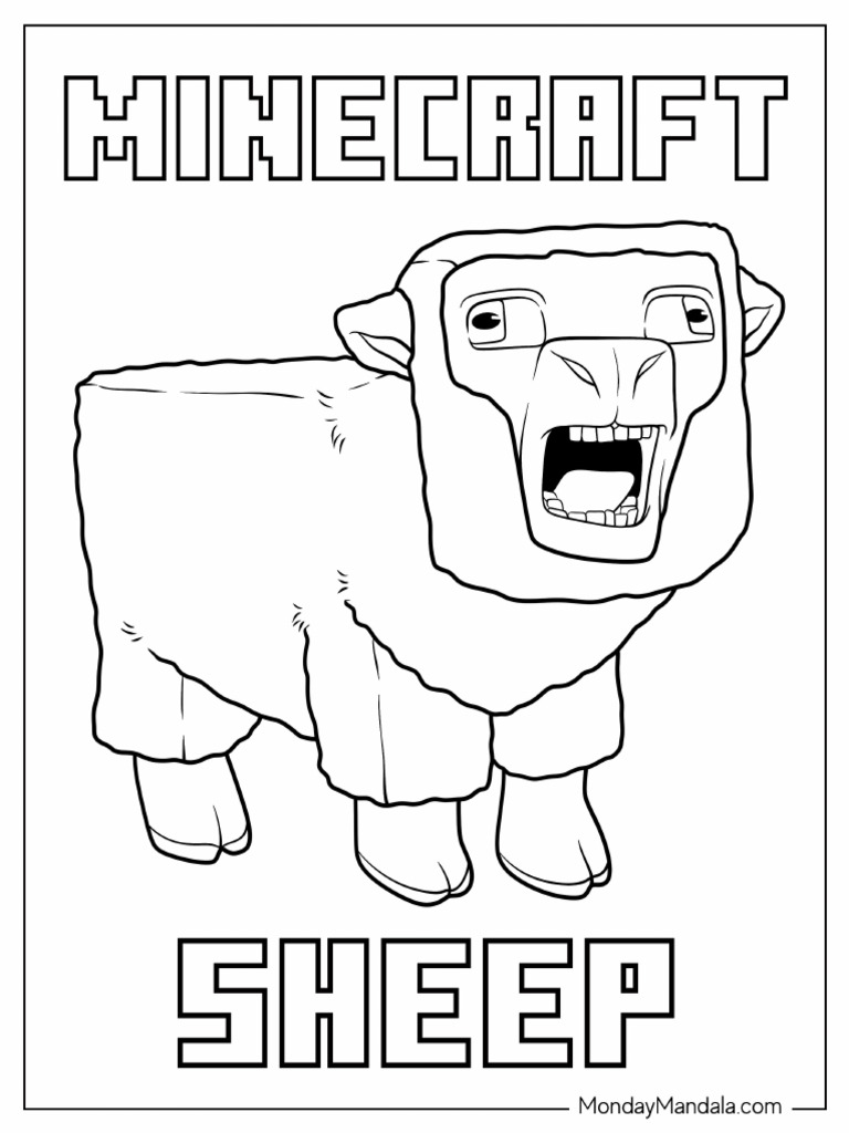 Angry Minecraft Sheep Coloring Page for Kids | PDF