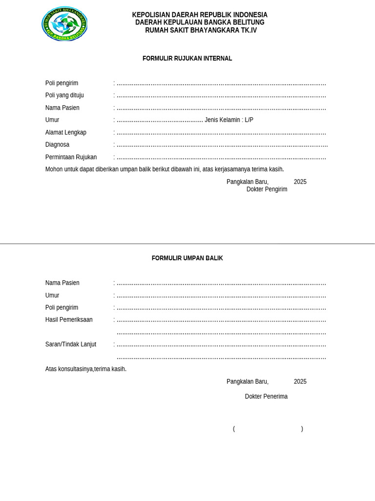Formulir Rujukan Internal RS Bhayangkara | PDF