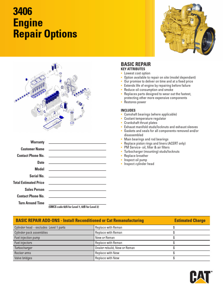 3406 Engine Basic Repair Options | PDF | Cylinder (Engine) | Engines