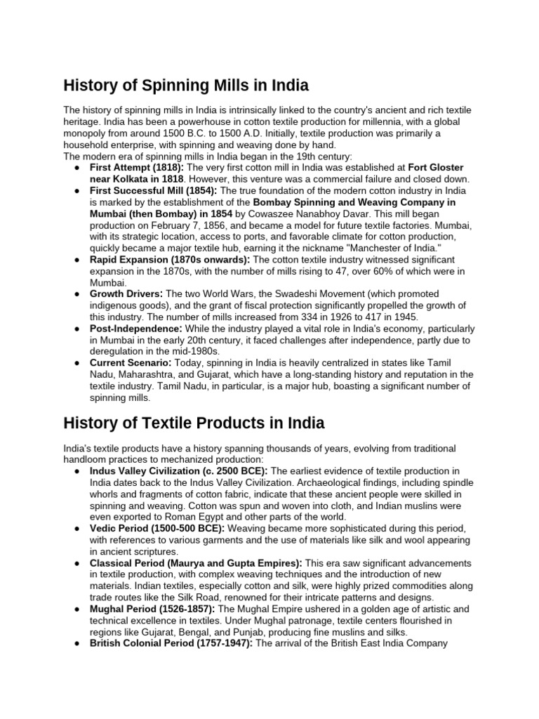 Evolution of Spinning Mills in India | PDF | Textiles | Employment