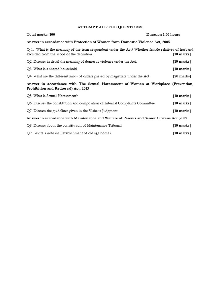 Legal Exam Questions on Women's Rights | PDF