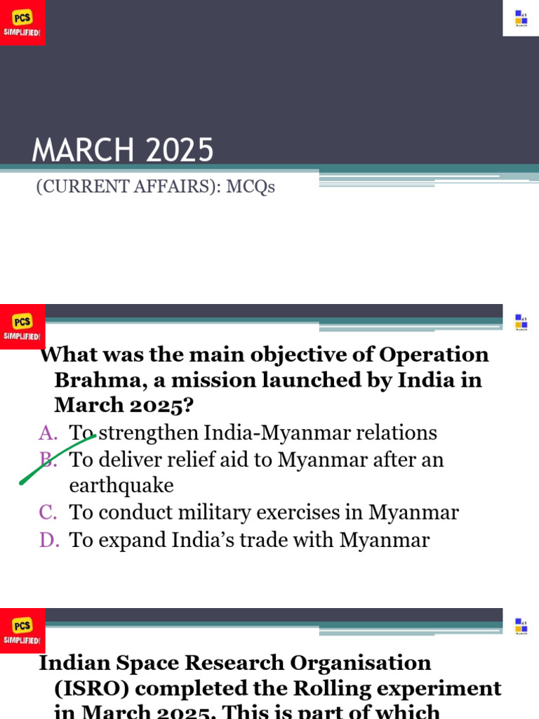 March 2025 Current Affairs MCQs | PDF