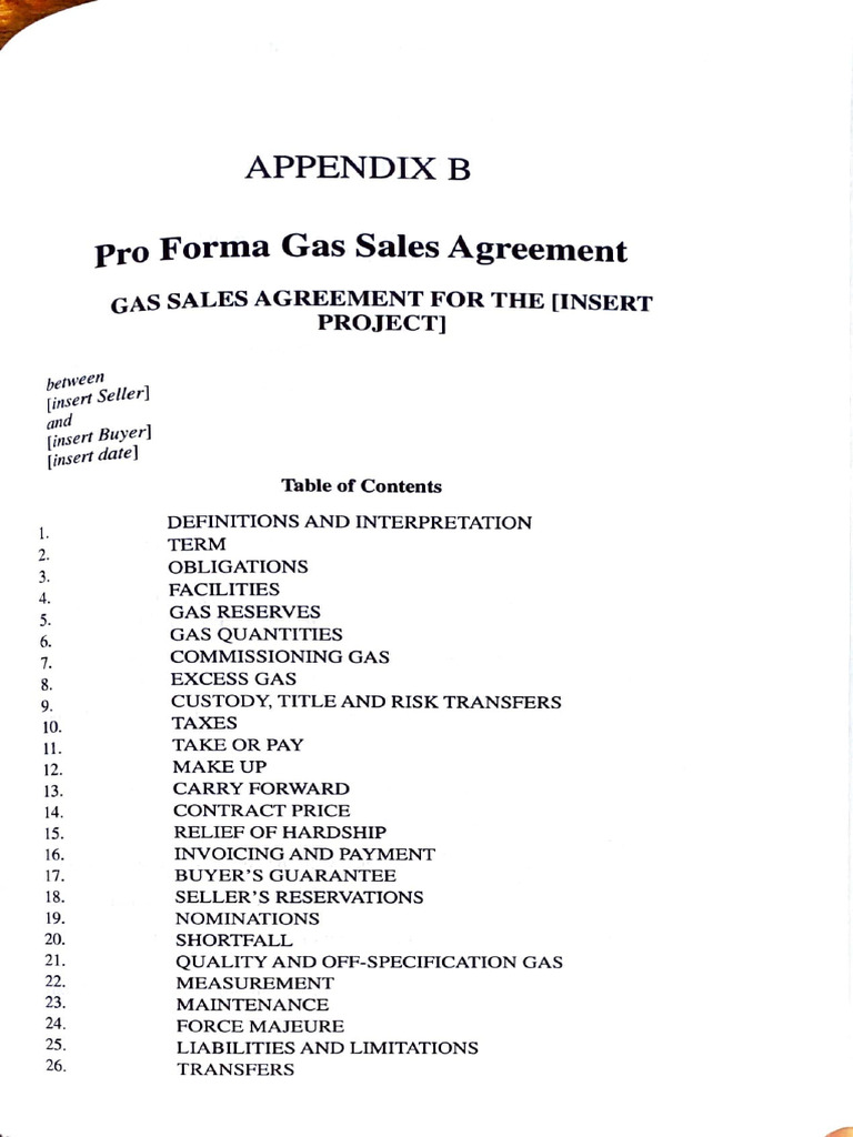 Proforma Gas Sales Agreement | PDF