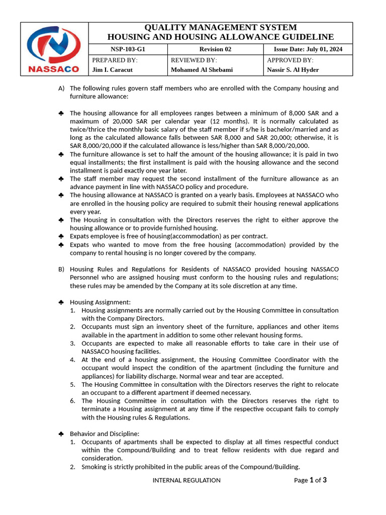 NASSACO Housing Allowance Guidelines | PDF | Employment | Salary