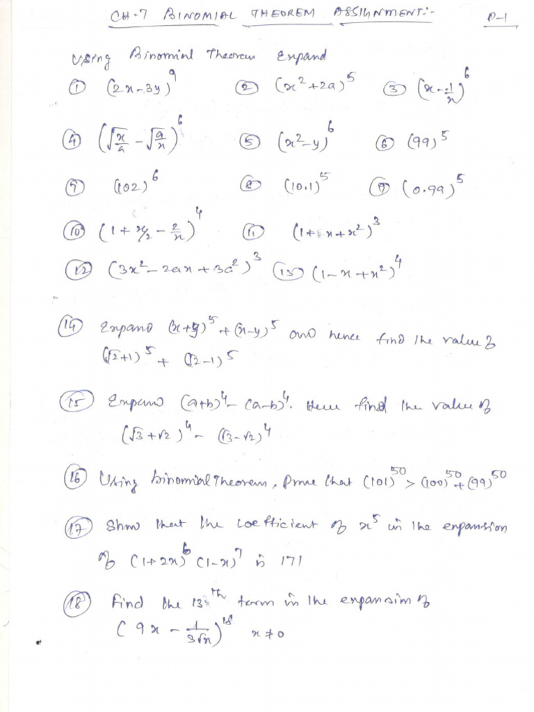 Ch-7 Binomial Theorem Assignment | PDF