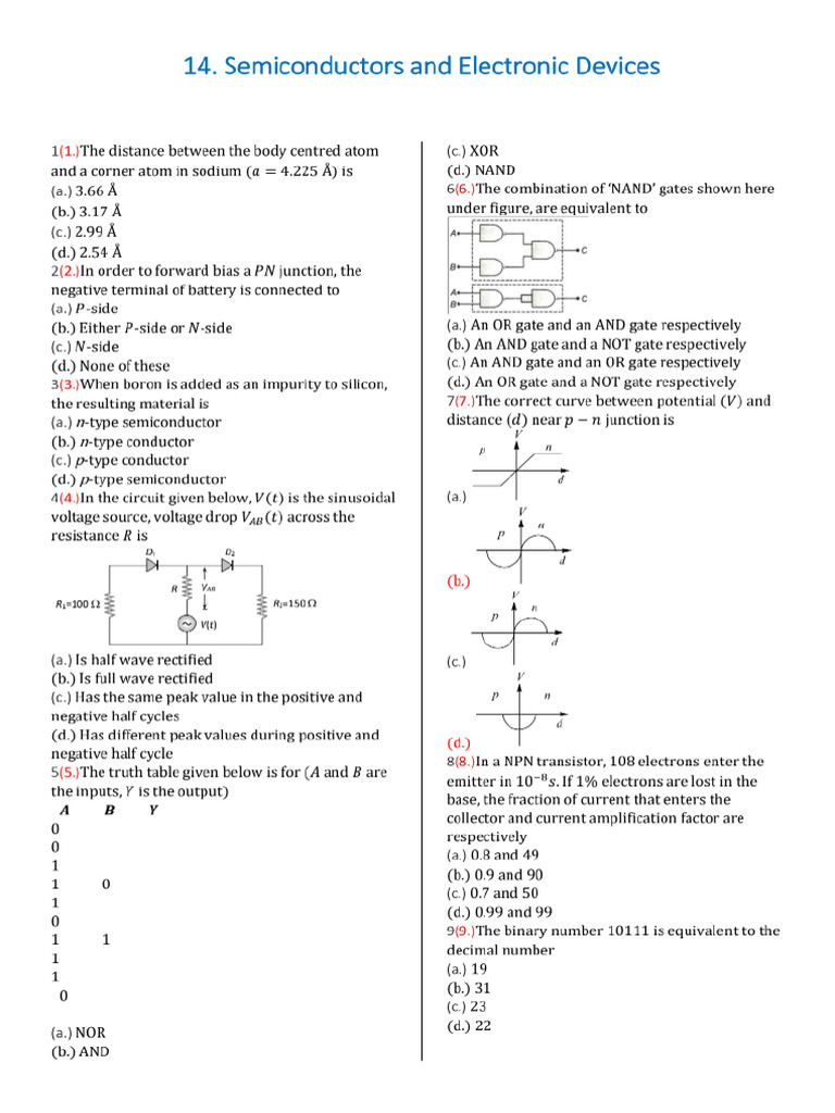 Semiconductors and Electronic Devices-Questions | PDF