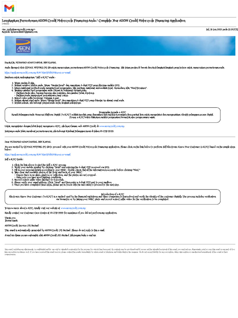 Gmail - Lengkapkan Permohonan AEON Credit Motorcycle Financing Anda ...