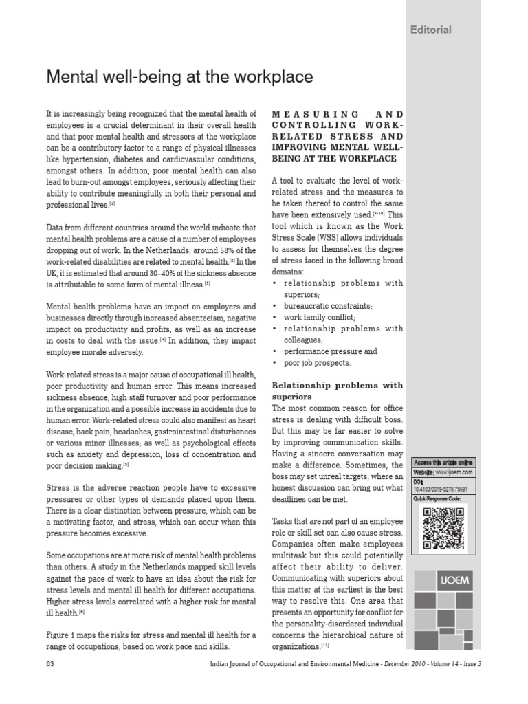 Work-Related Stress and Mental Well-Being | PDF | Occupational Stress ...