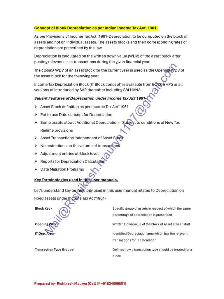 Block Depreciation in Income Tax Act | PDF | Depreciation | Valuation ...