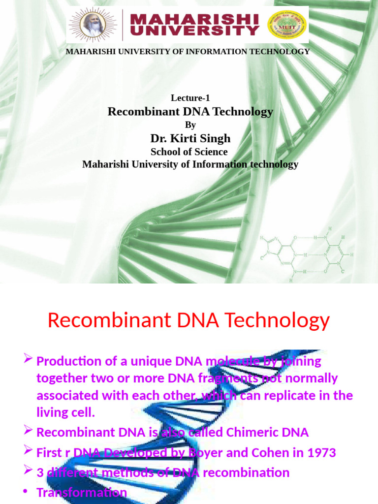 Recombinant DNA Technology Overview | PDF | Plasmid | Dna