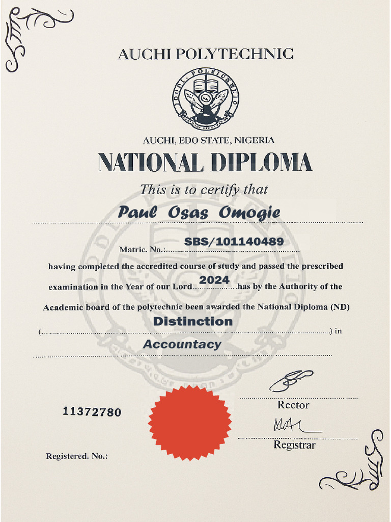 Auchi Polytechnic (Certificate) | PDF