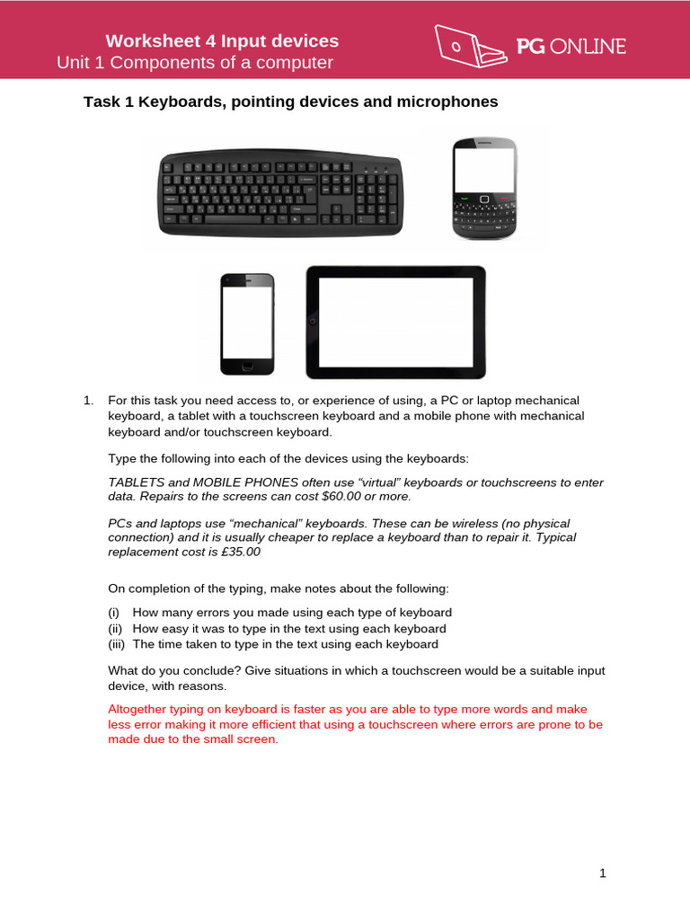 Computer Components Worksheet 4 | PDF | Computer Keyboard | Sensor