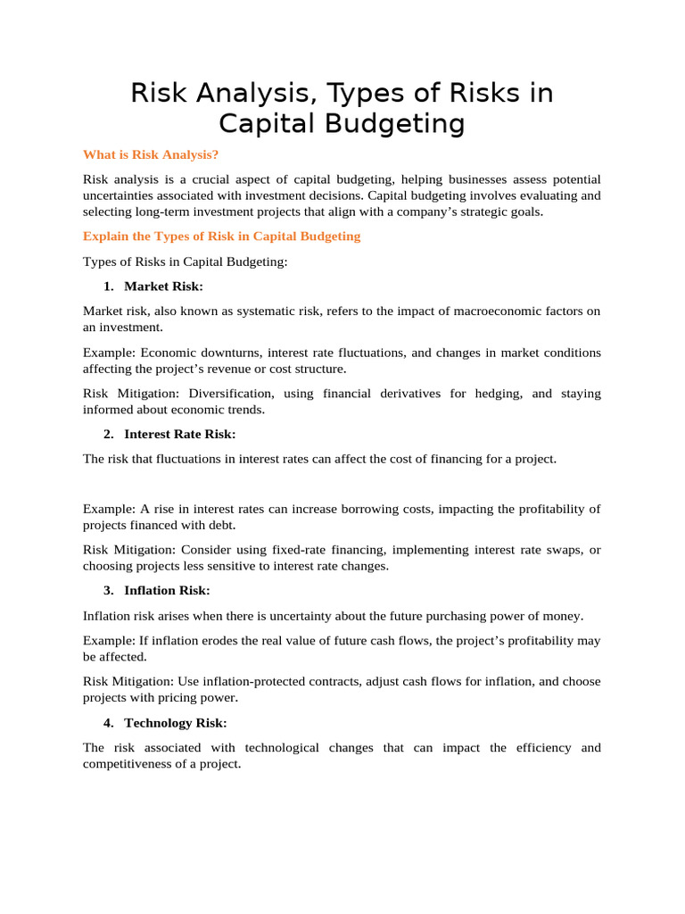 Risk Analysis, Types of Risks in Capital Budgeting | PDF | Risk | Risk ...