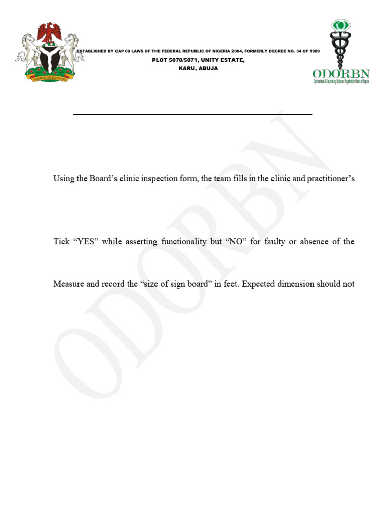 Optometry Clinic Inspection Guidelines | PDF