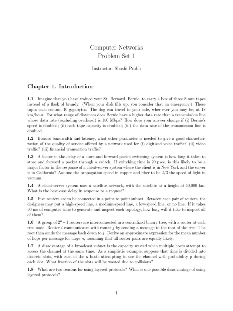 Computer Networks Problem Set 1 Solutions | PDF | Computer Network ...