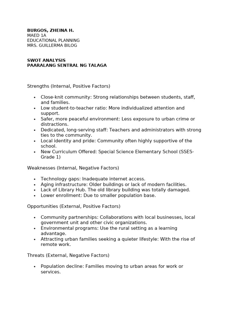 SWOT Analysis of Educational Planning | PDF