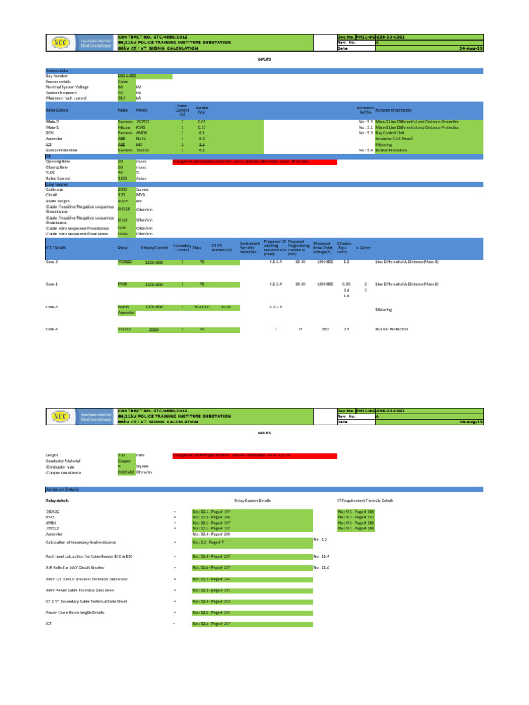 66kV CT/VT Sizing Calculation Report | PDF | Electromagnetism ...