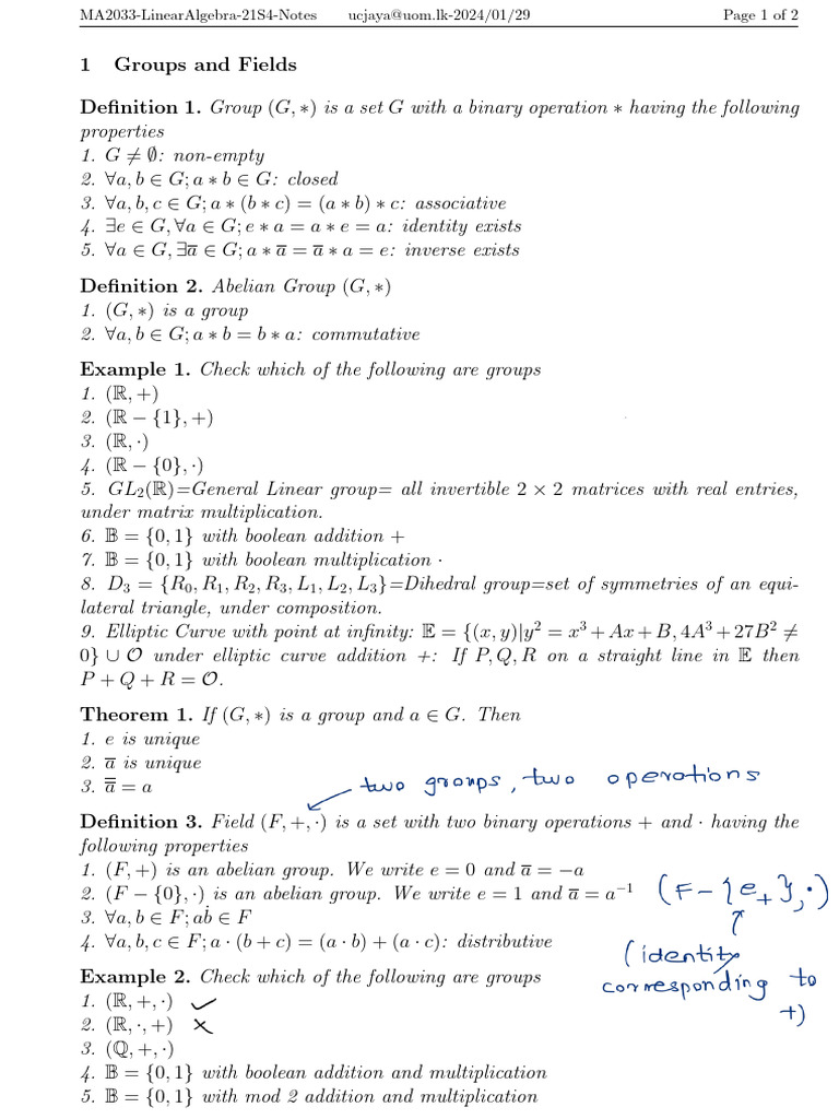 Groups, Fields, and Vector Spaces Explained | PDF | Group (Mathematics ...