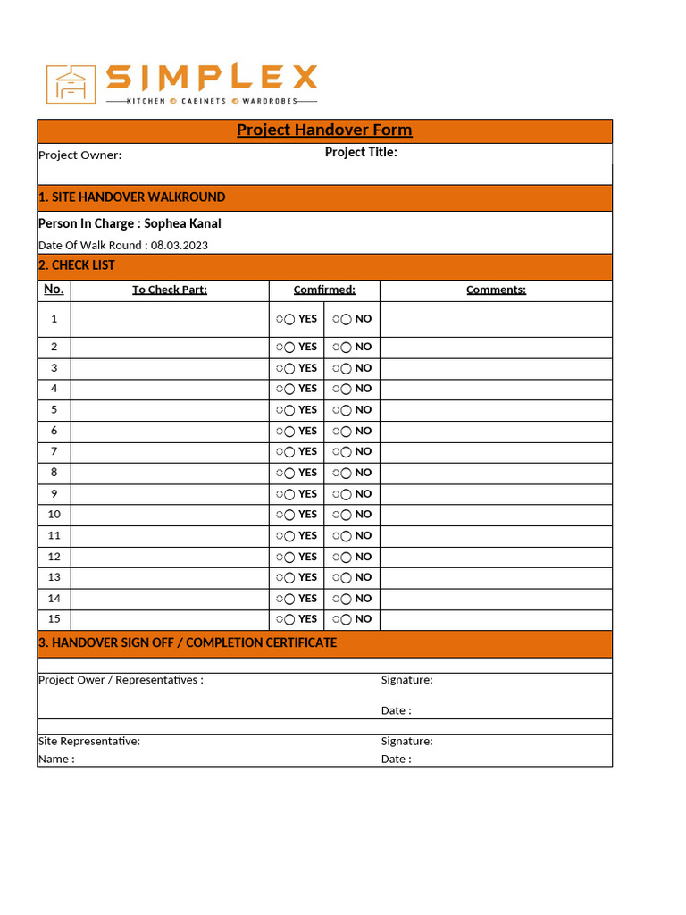Project Handover Checklist Template | PDF