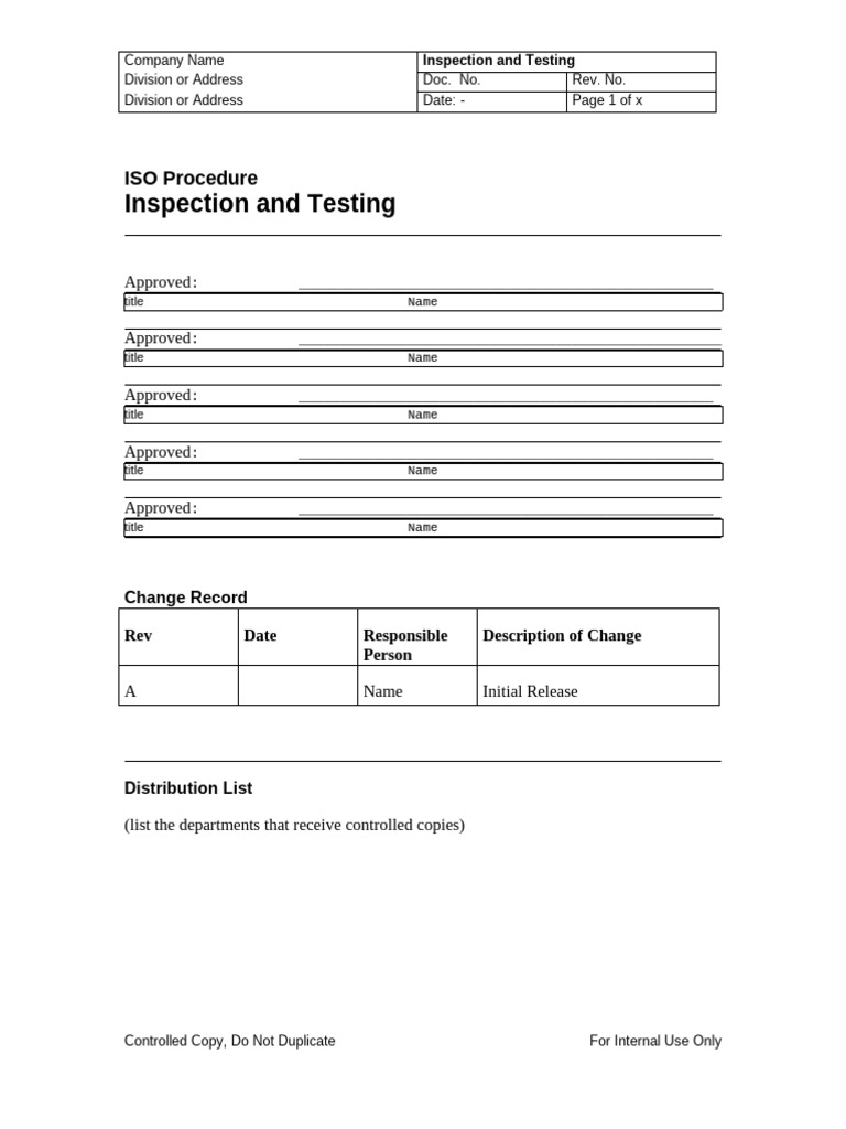 Inspection and Testing: ISO Procedure | PDF | Specification (Technical ...