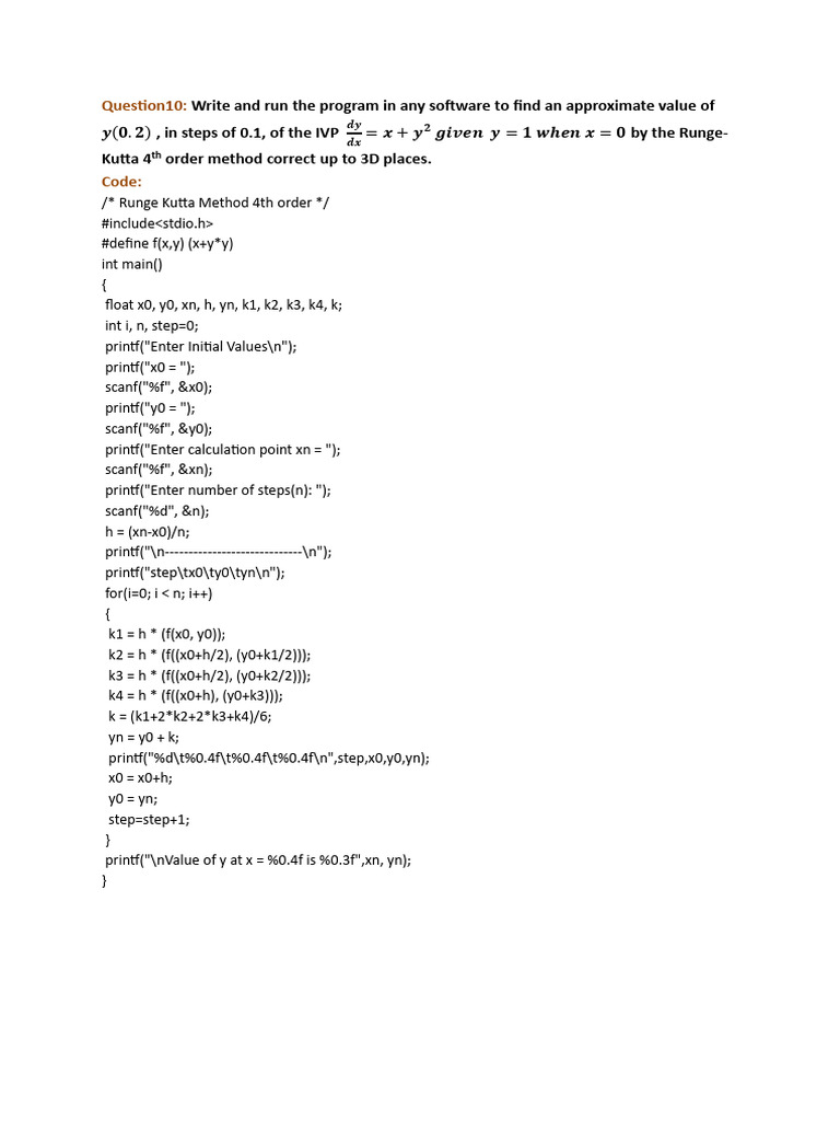 Question10 R-K Method 4th Order | PDF
