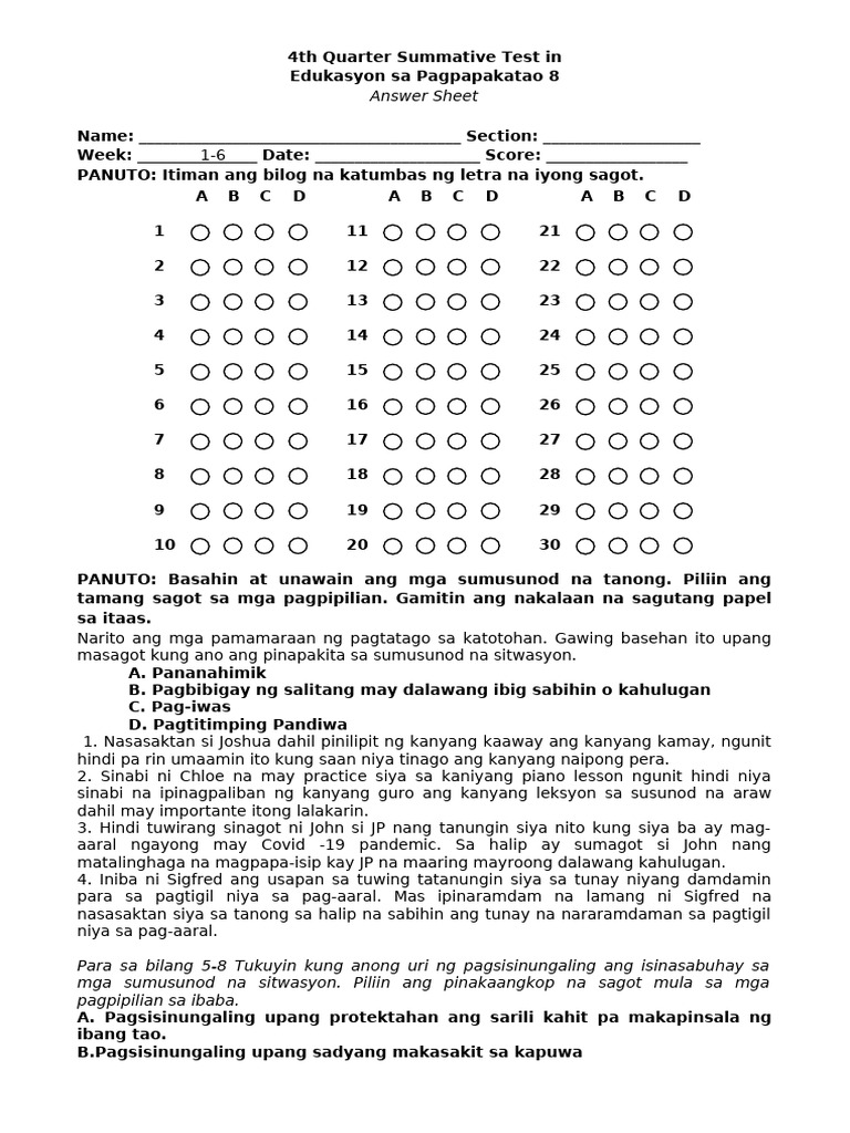 ESP8 - 4th Quarter Summative Test | PDF