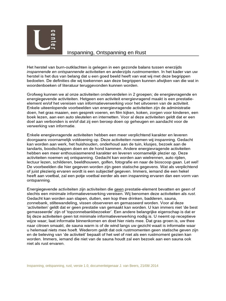 Uitleg Inspanning-Ontspanning-Rust | PDF