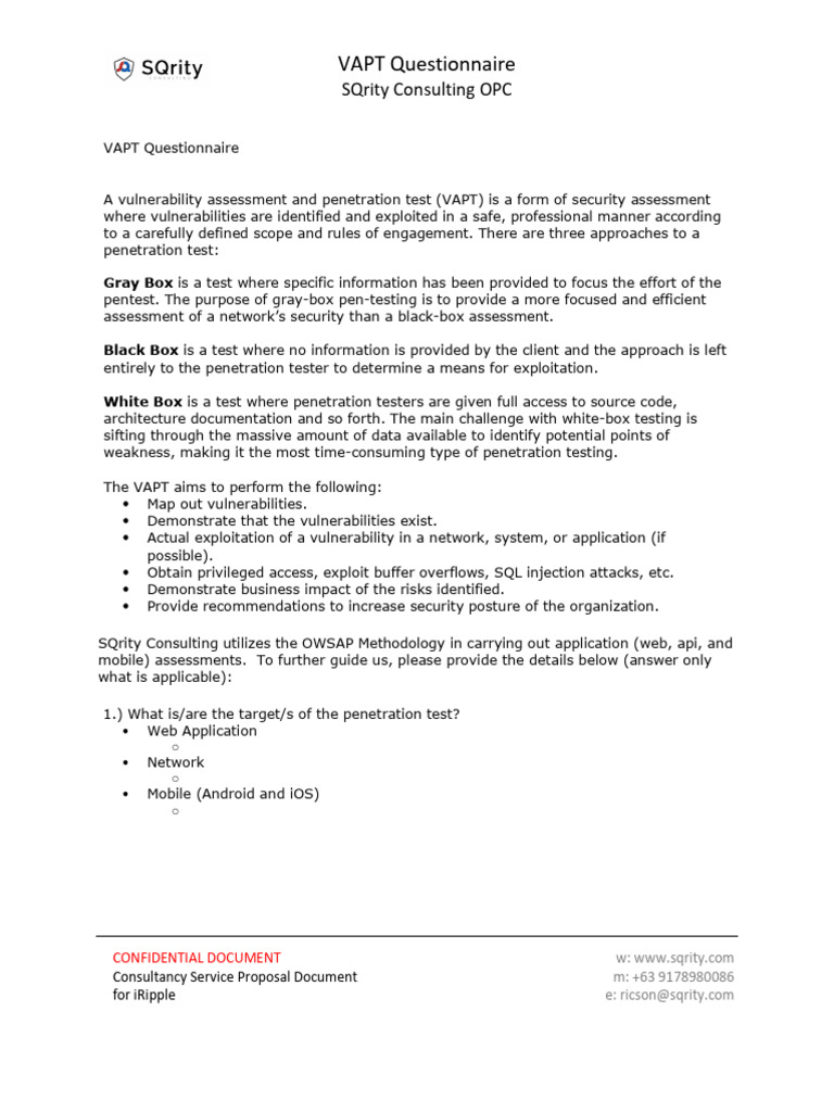 VAPT Questionnaire for Security Assessment | PDF | Penetration Test ...