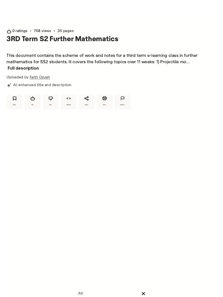 3RD Term S2 Further Mathematics: 768 Views 35 Pages | PDF | Scribd