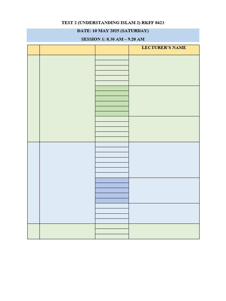Test 2 Schedule For Students | PDF