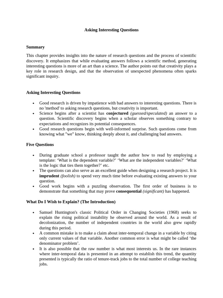 Asking Interesting Questions | PDF | Theory | Methodology