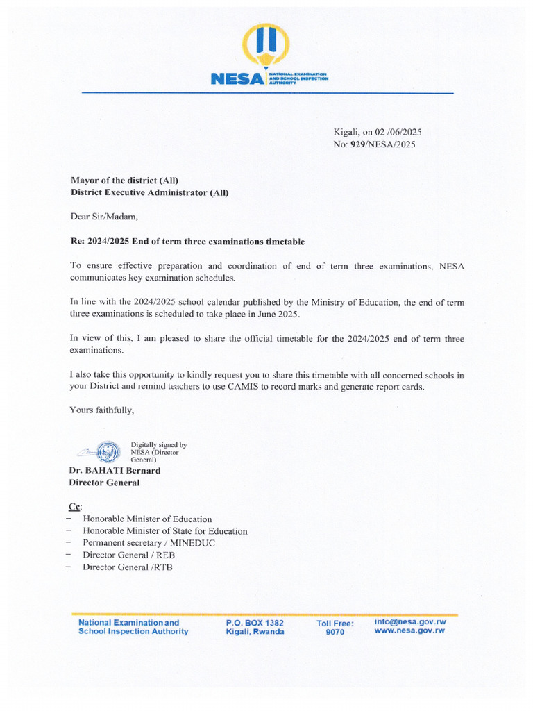 End Of Term Iii Examinations Timetable 2024 2025 Signed Pdf