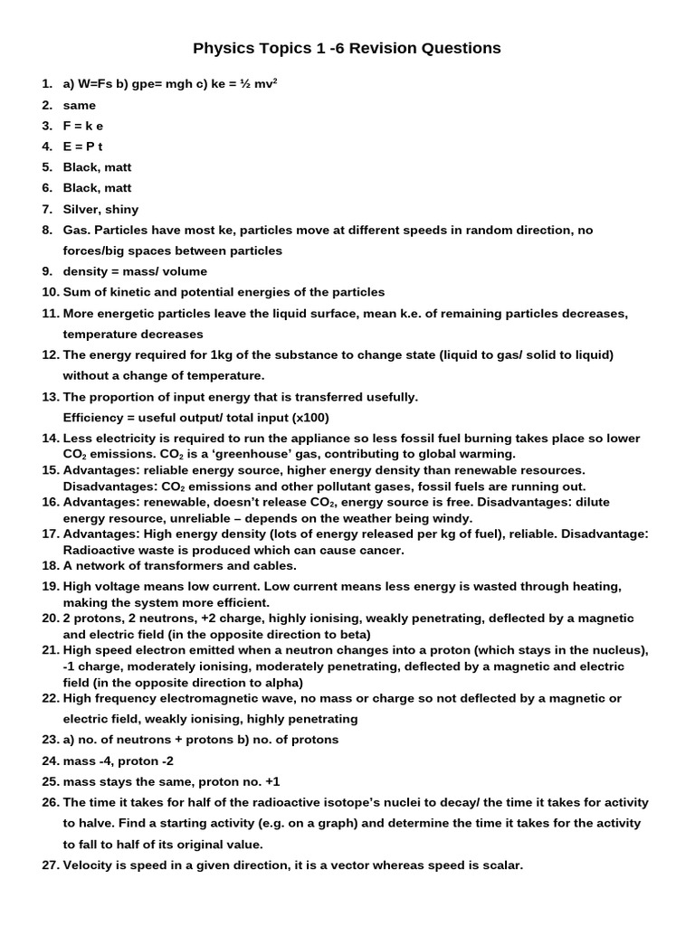 Y11 Mock Revision Questions Markscheme Without Questions | PDF ...