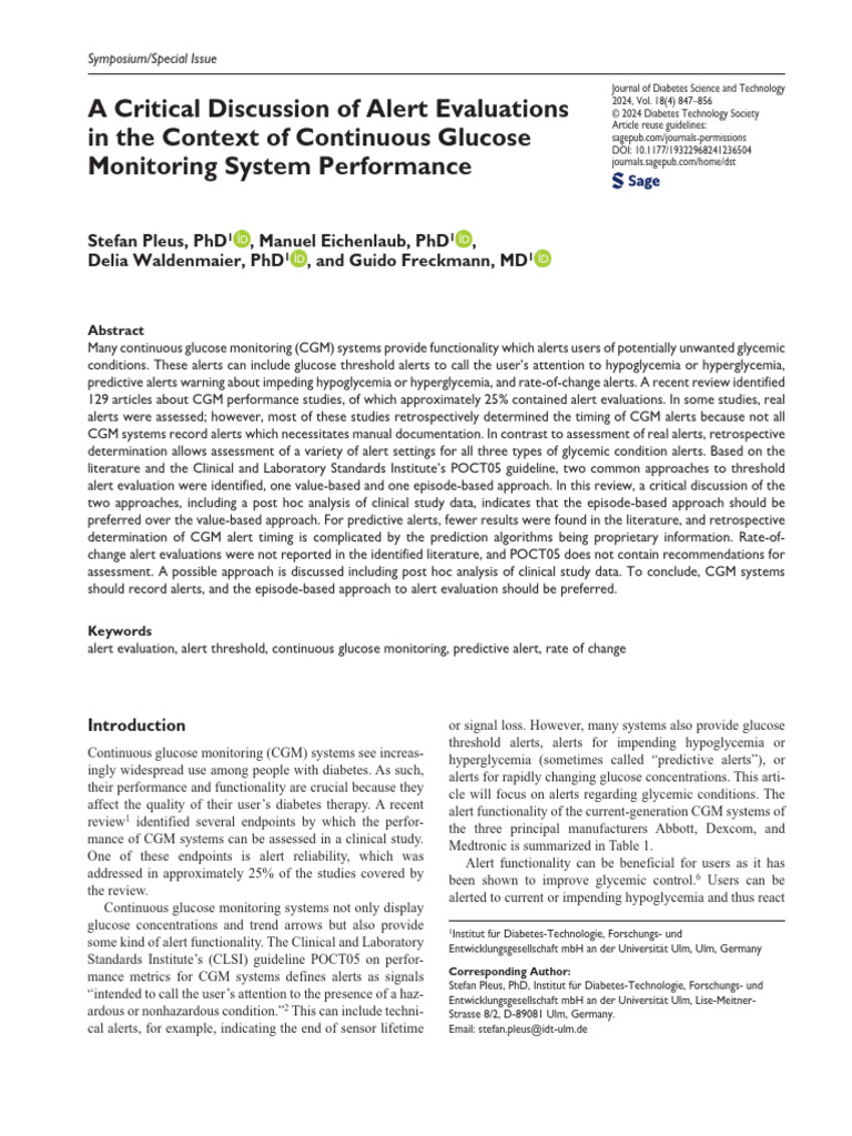 Evaluating Alerts in CGM Systems | PDF | Diabetes | Diabetes Management