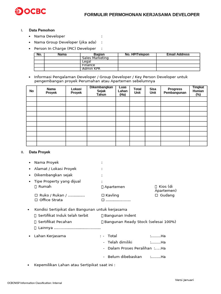 Formulir Kerjasama Developer OCBC NISP | PDF