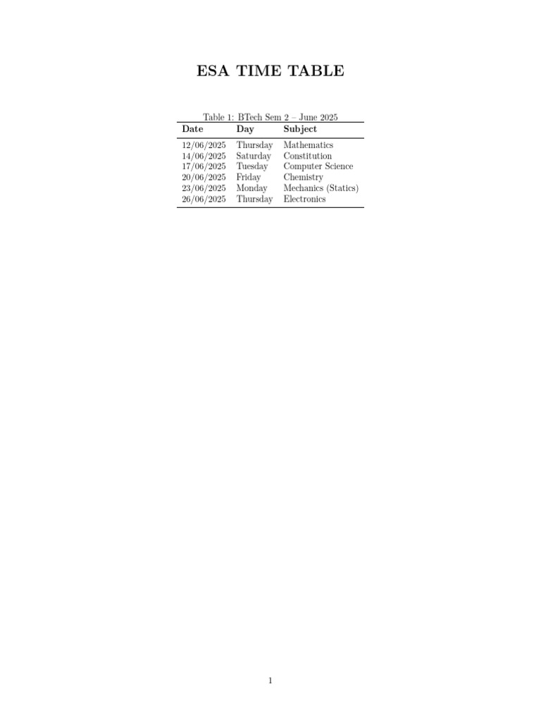 ESA Time Table | PDF