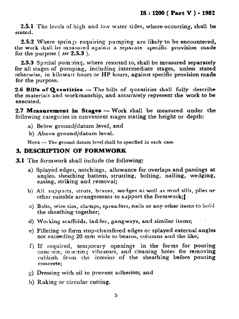 Is.1200.5.1982 Formwork Measurement - Removed | PDF