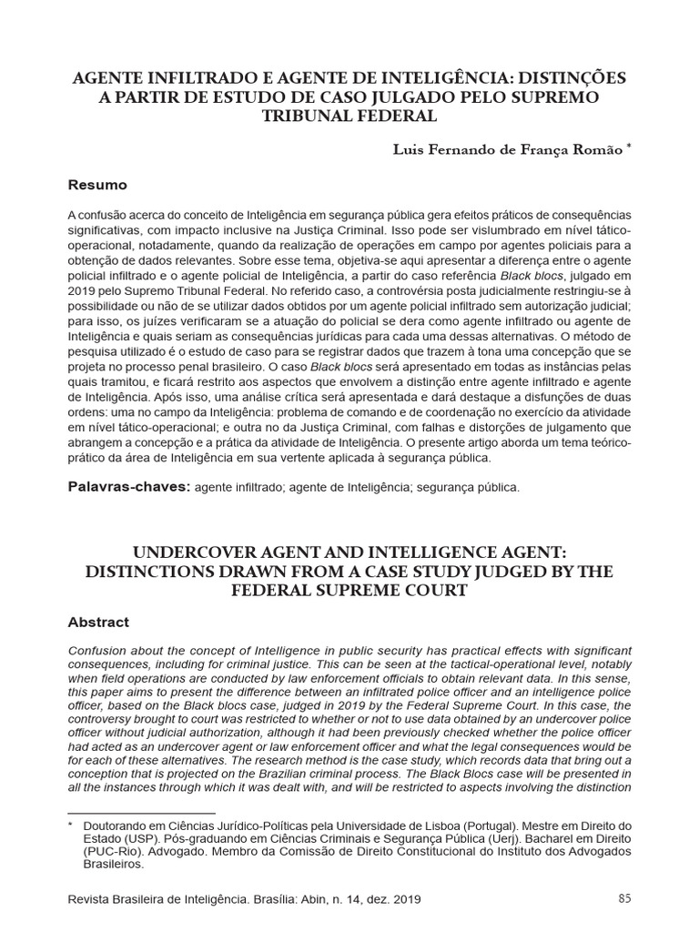Distinções entre Agente Infiltrado e de Inteligência | PDF | Polícia ...