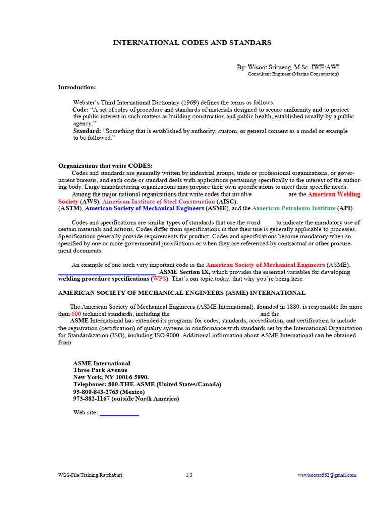 International Codes and Standards Overview | PDF | Specification ...