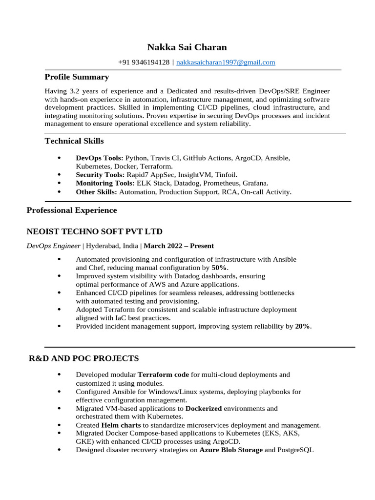 DevOps Engineer Profile: Sai Charan Nakka | PDF | Microsoft Azure ...