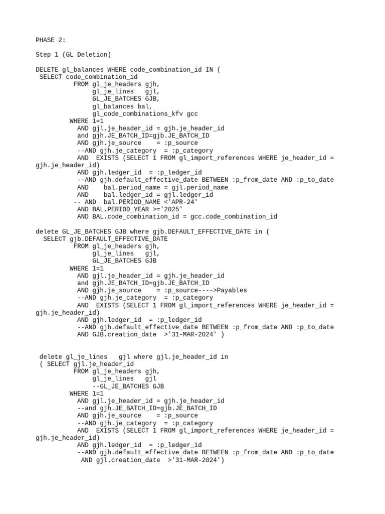 SQL Deletion Steps for GL and SLA | PDF | Design | Business Documents